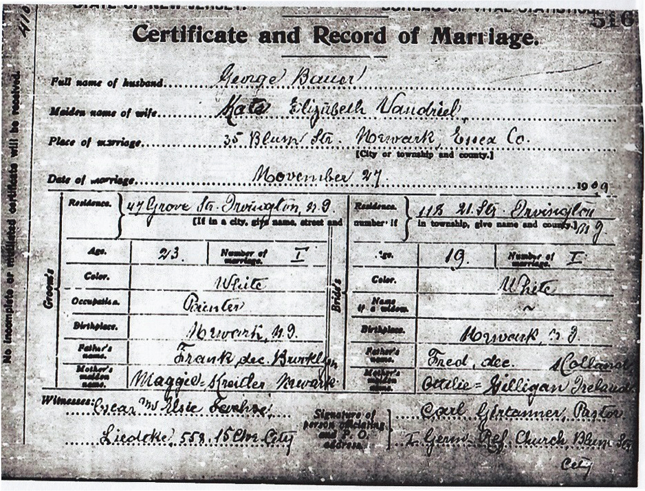 George Bauer and Katherine Van Driel Marriage