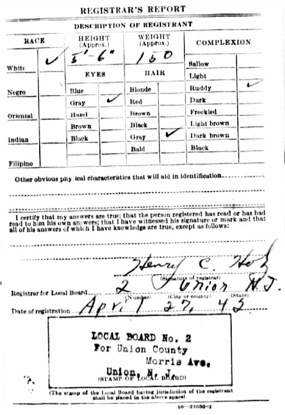 George F. Bauer's World War II Draft Registration Card Part 2