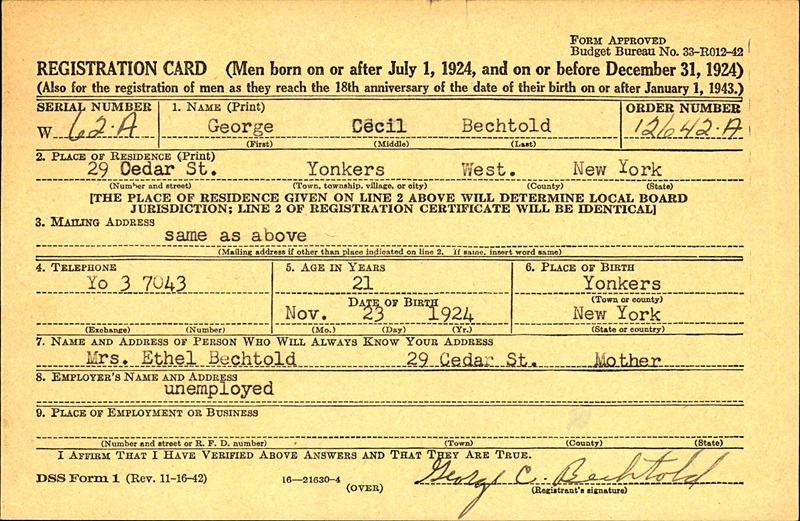 George C. Bechtold's WW2 Draft Registration
