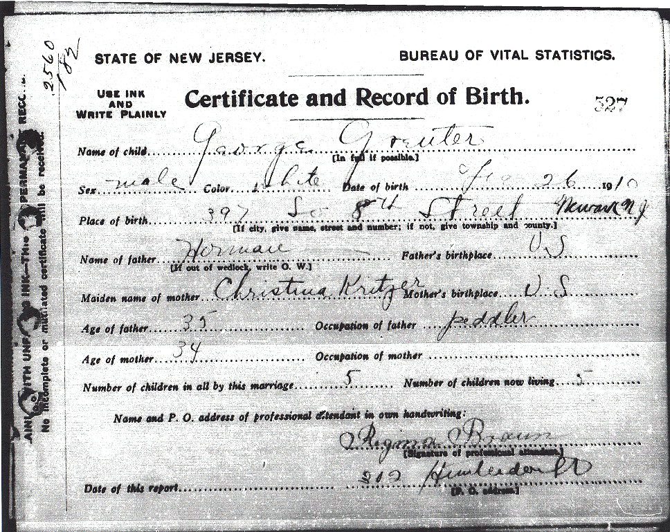 George Greuter Birth Certificate