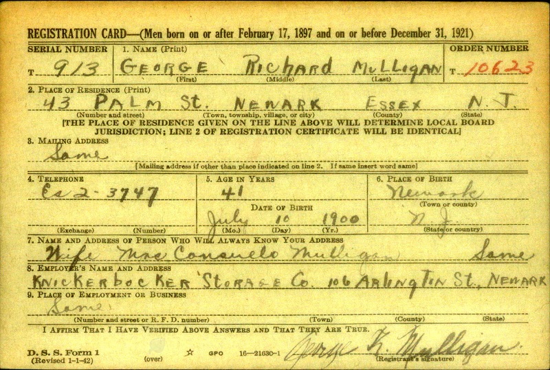 World War II Draft Registration for George R. Mulligan