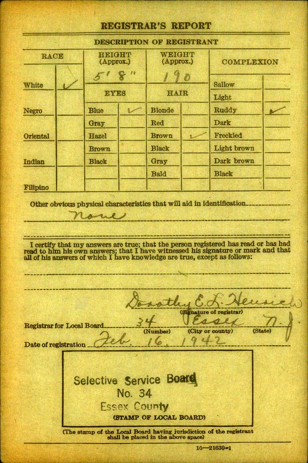 World War II Draft Registration for George R. Mulligan