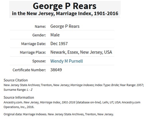 George Rears Jr. and Wendy Purnell Marriage Index