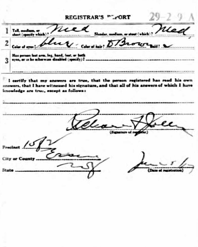 Gus Klaiber's World War I Draft Registration Card Part 2