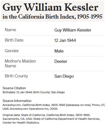 Guy William Kessler Birth Index