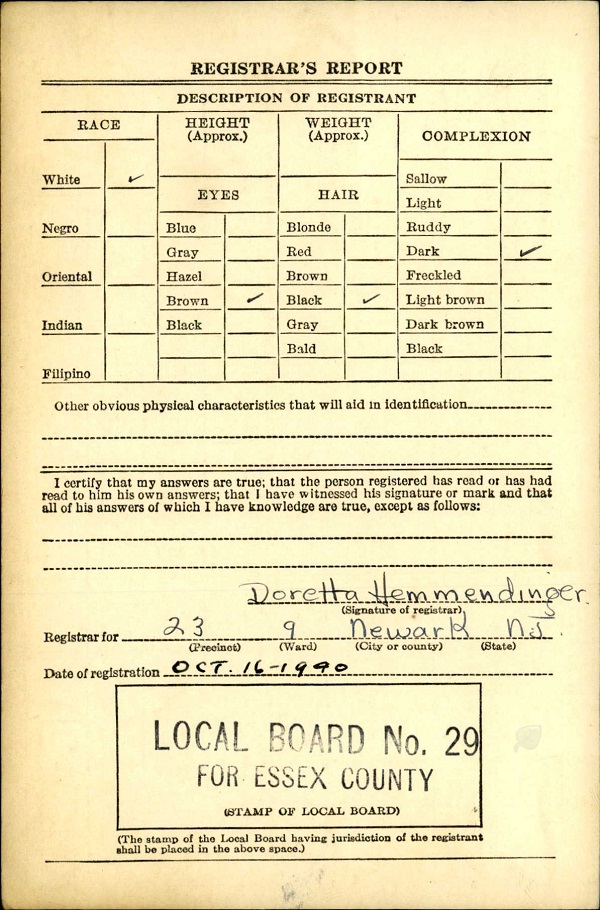 Harry Kesselhaut's World War II Army Enlistment Record