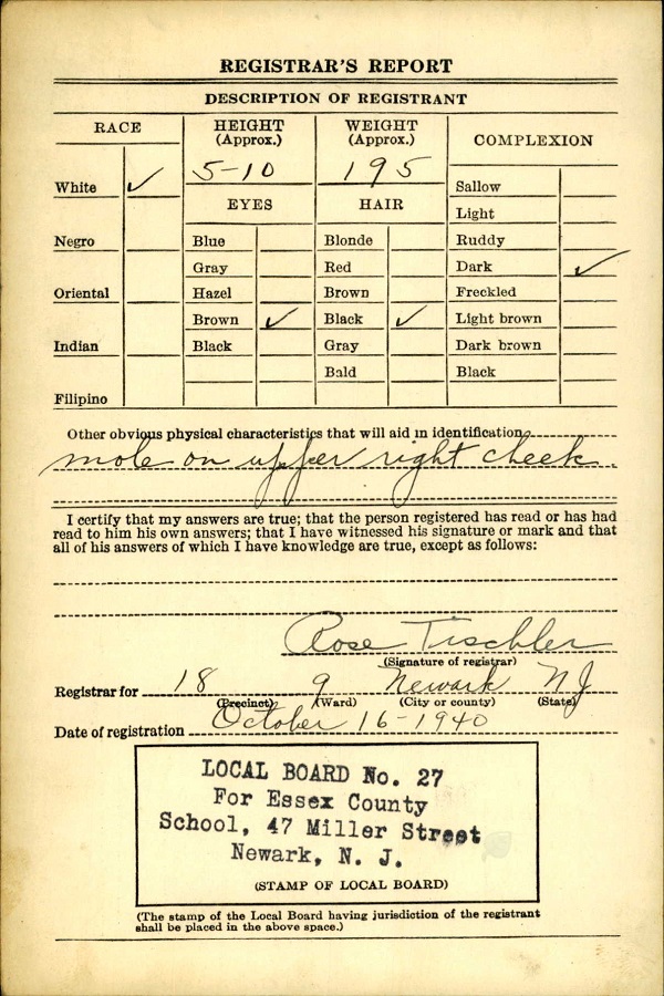 Henry Bogner's World War II Draft Registration