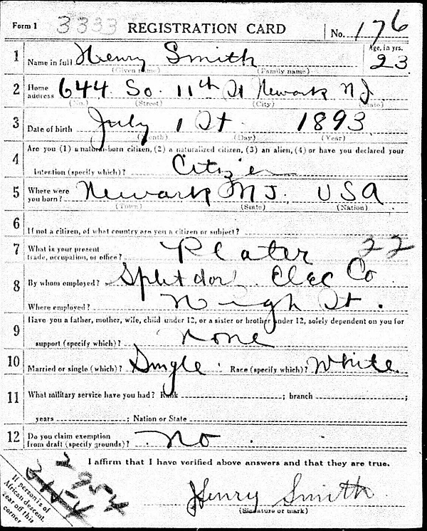 Henry Dyszkiewicz World War I Draft Registration