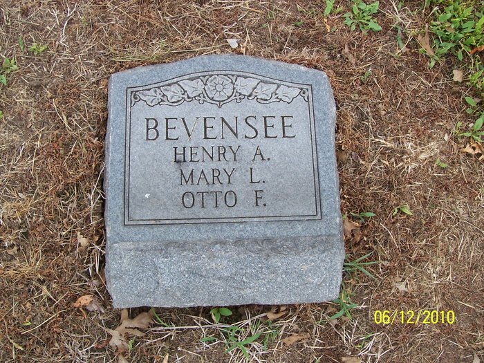 The Woodland Cemetery headstone of Henry, Mary and Otto Bevensee