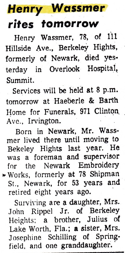Henry W. Wassmer Obituary 2