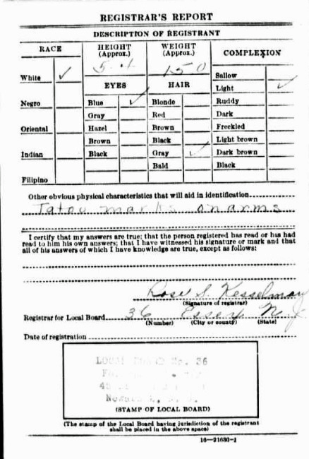 Henry W. Wassmer's World War II Draft Registration Card Part 2