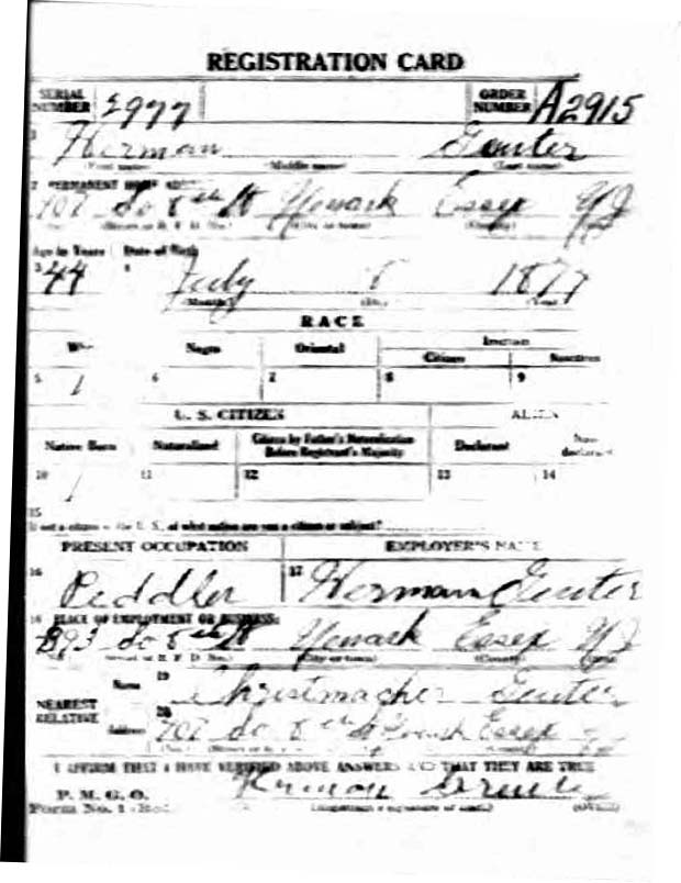 Herman Greuter's World War I Draft Registration Card Part 1