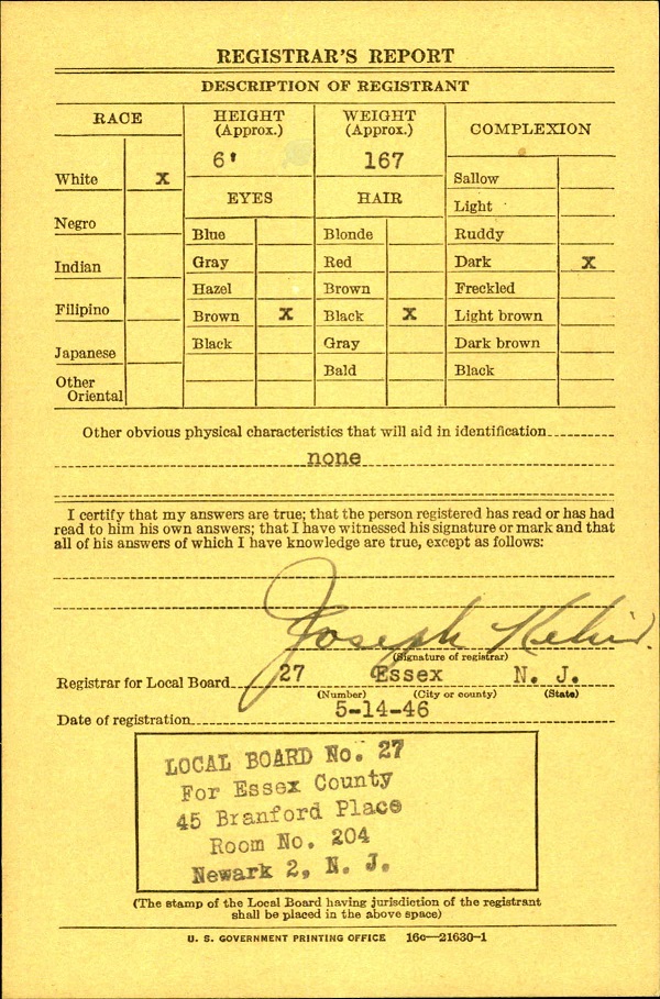Howard Fechtner's World War II Draft Registration