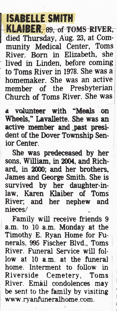 Isabelle (Smith) Klaiber Obituary