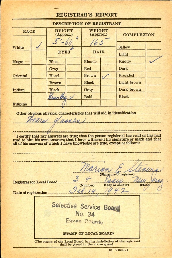 Jack Bogner's World War II Draft Registration