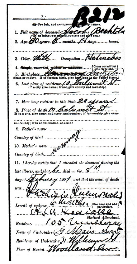 Jacob Bechtold Death Certificate