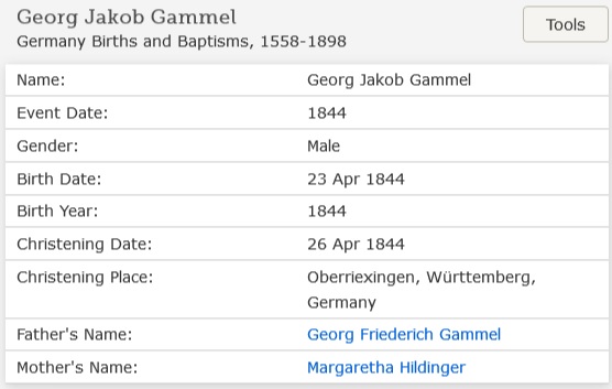 Jacob Gammel Birth Index