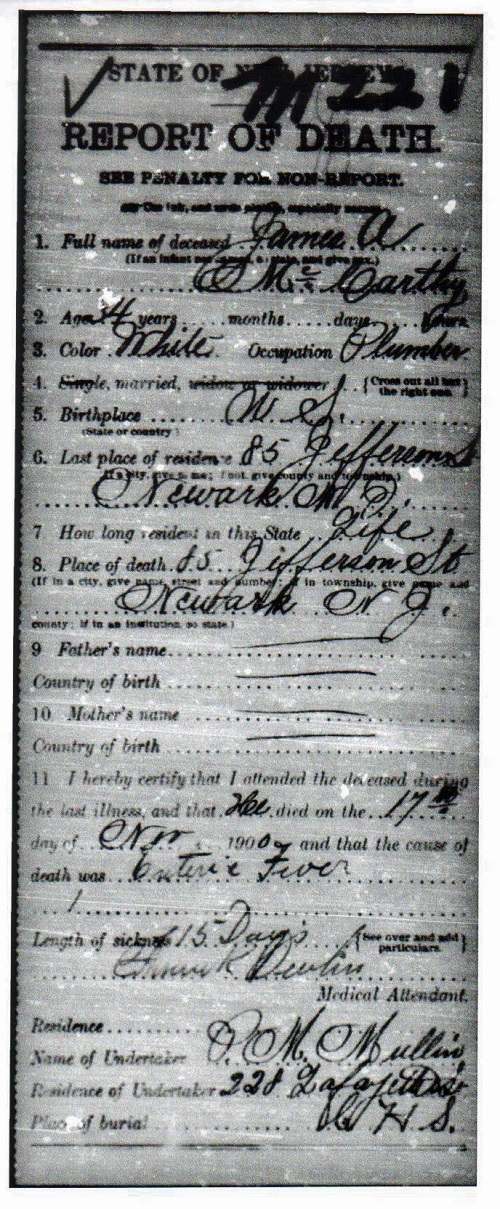 James A. McCarthy Death Certificate