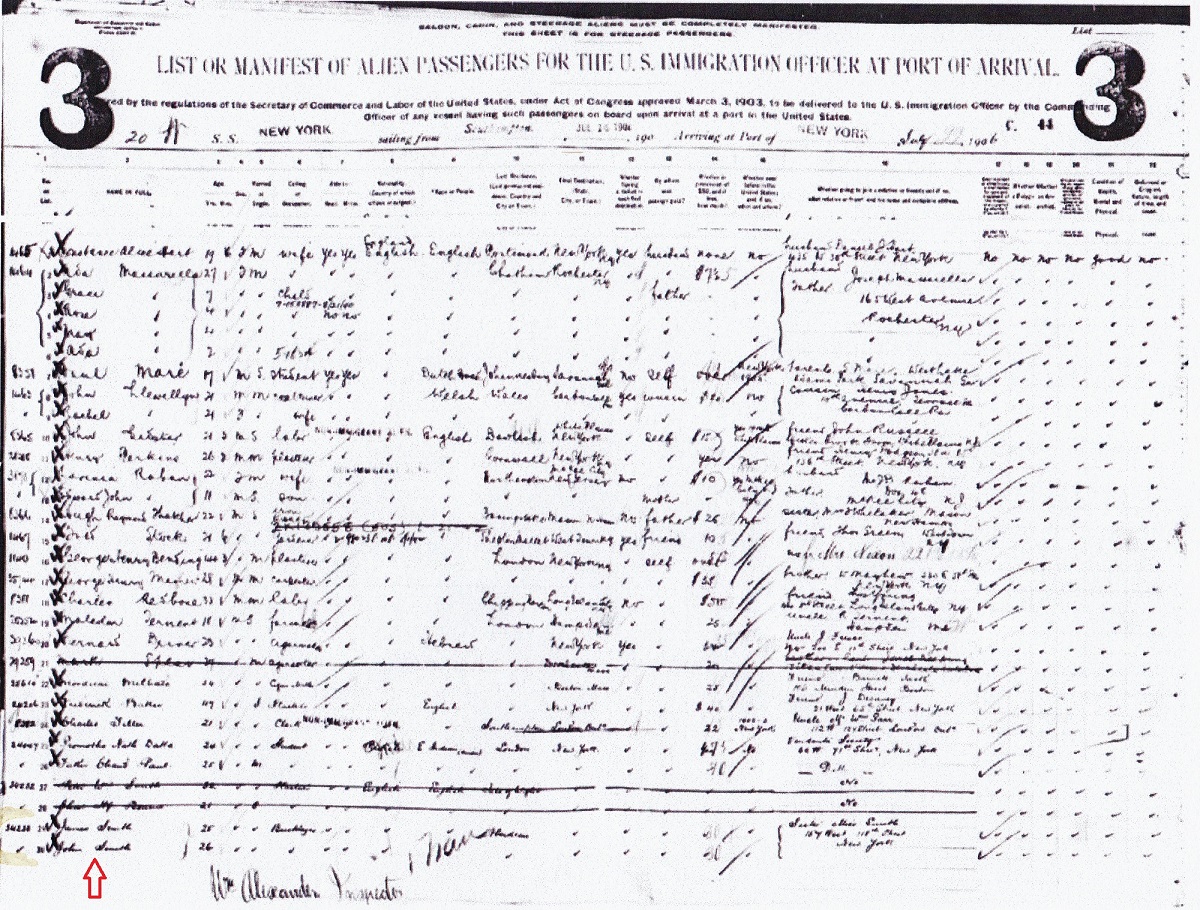James Findlay Smith Immigration and Naturalization Record