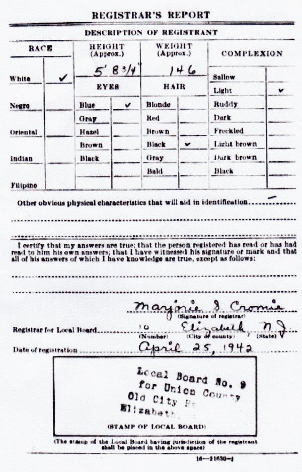 James Findlay Smith World War Two Draft Registration Card