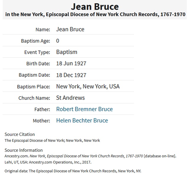 Jean Frances Bruce Birth Record