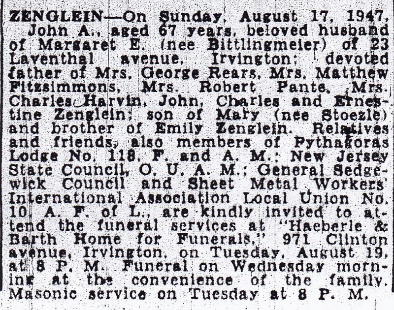 John A. Zenglein, Sr. Obituary