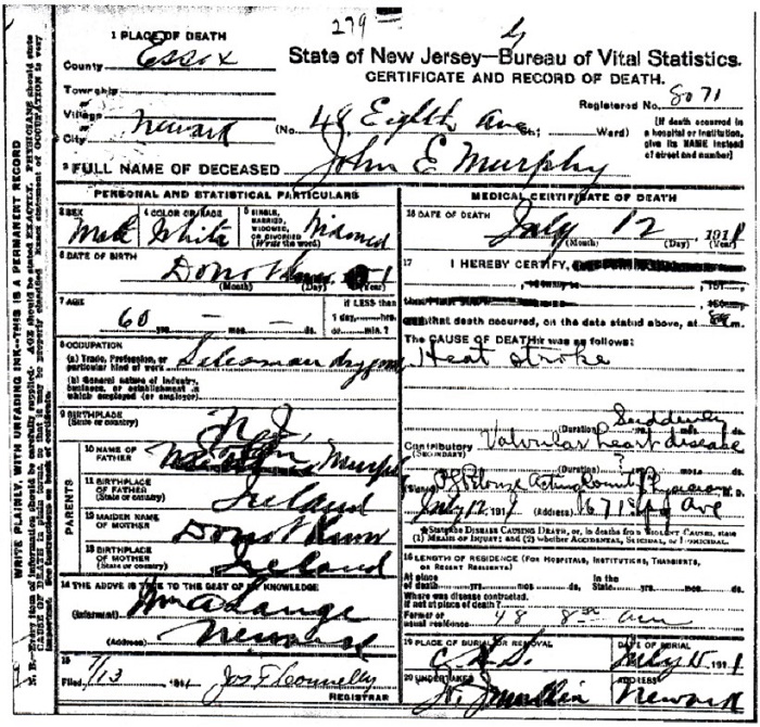 John E. Murphy Death Certificate