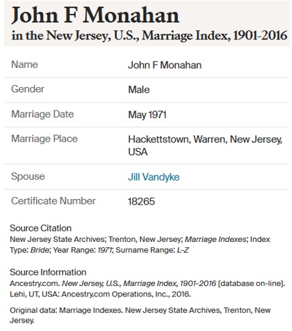 John Francis Monahan Jr. Marriage Record