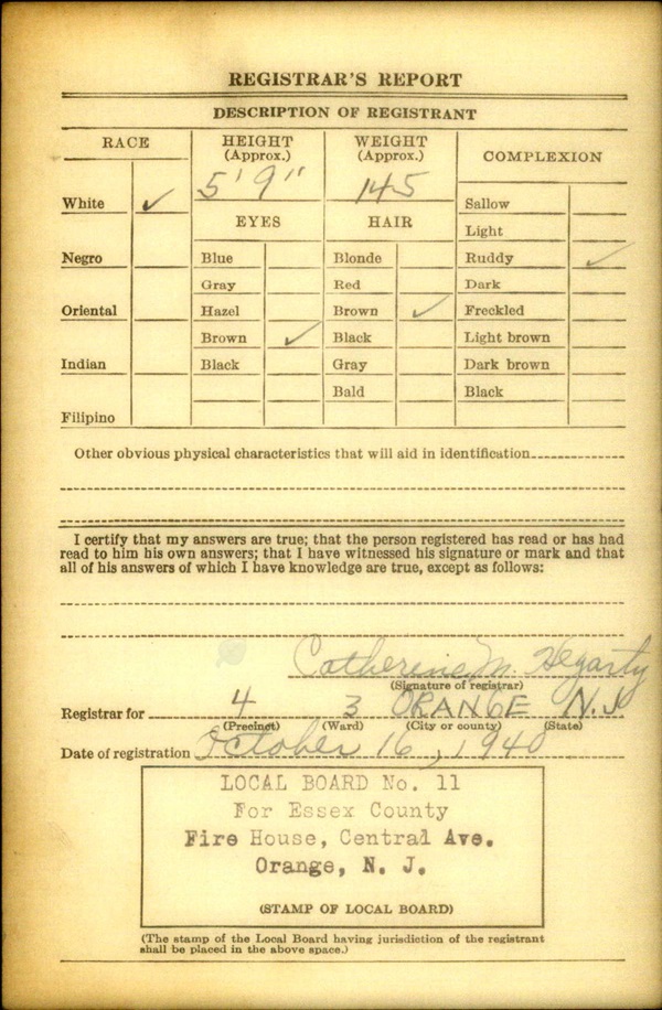 John Francis Monahan World War II Draft Registration