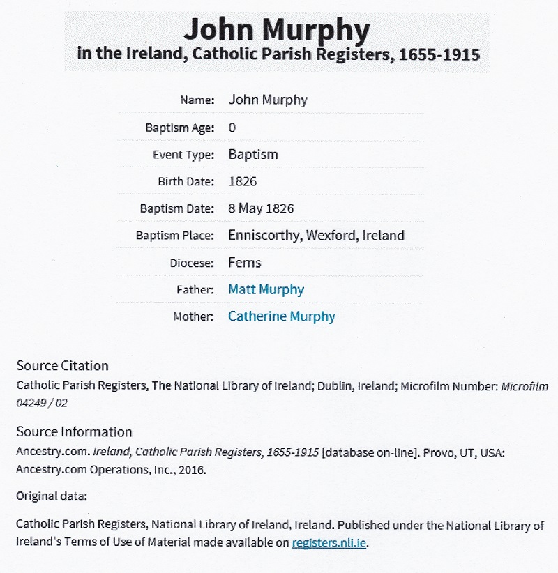 John Murphy Birth Record