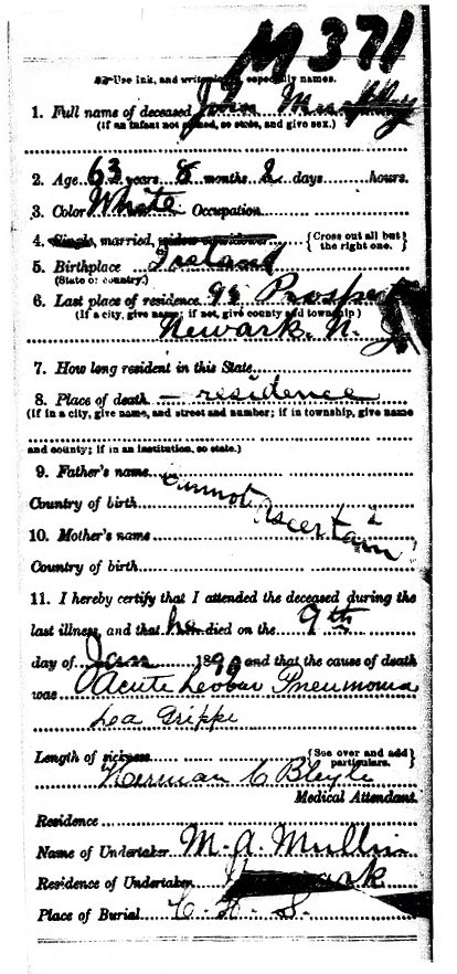 John Murphy Death Certificate