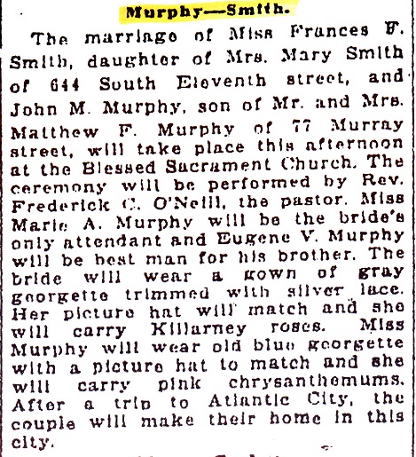 John M. Murphy and Frances F. Smith Marriage Announcement