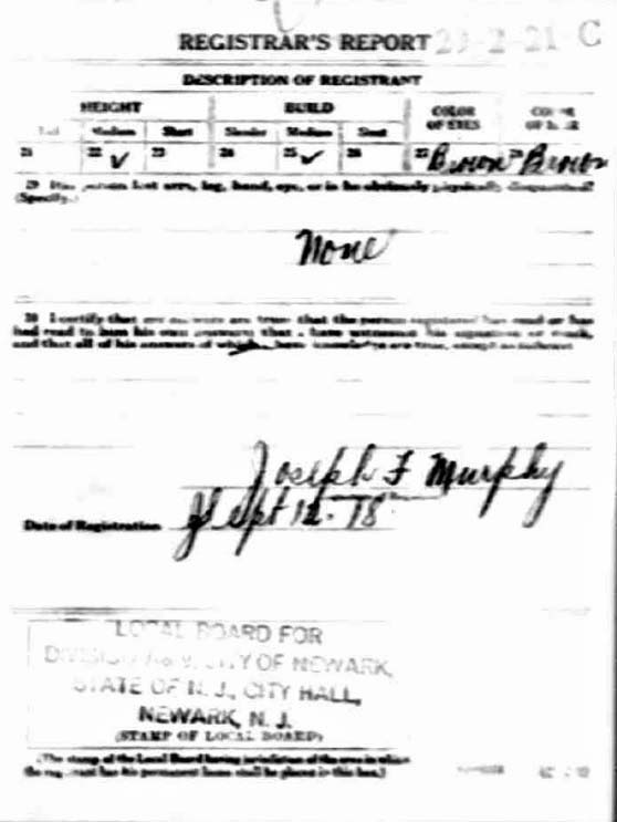John Michael Murphy's World War I Draft Registration Card Part 2
