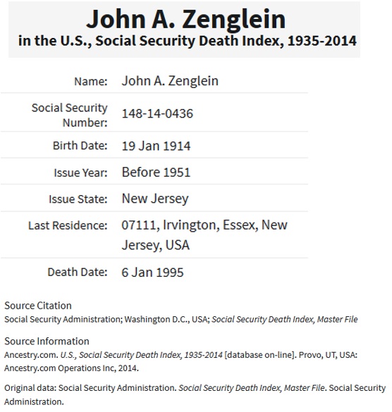 John A. Zenglein, Jr. SSDI