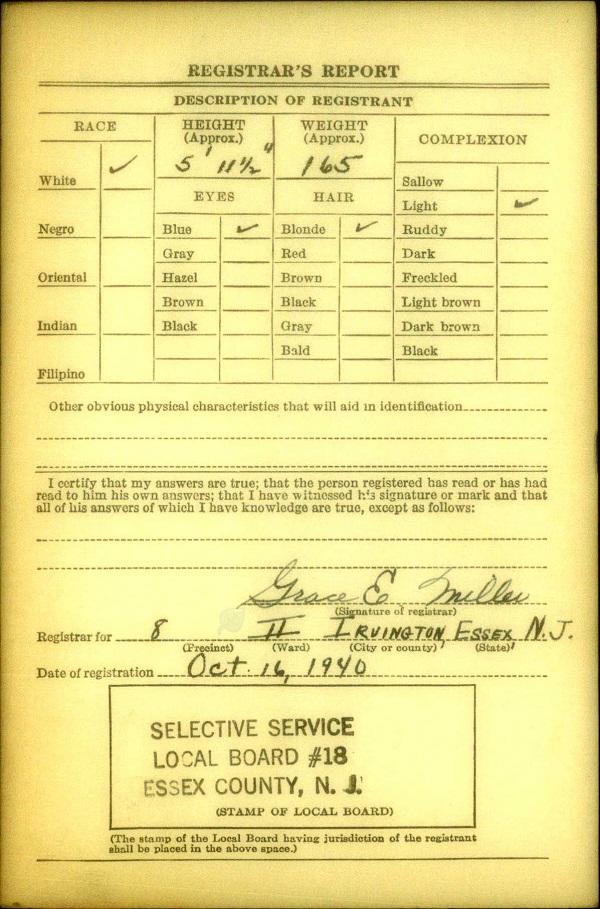 John A. Zenglein Jr. World War II Draft Registration