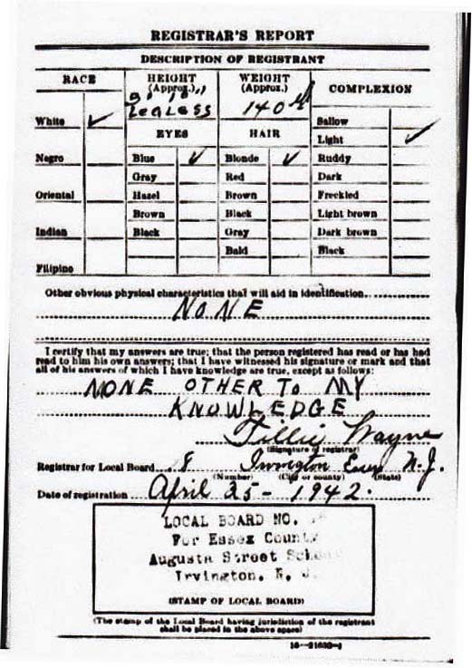 John Zenglein's World War II Draft Registration Card Part 2