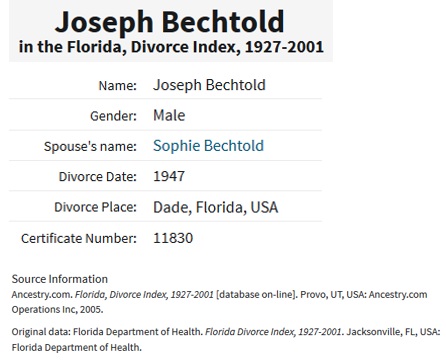 Joseph Bechtold Divorce from Sophie Bechtold