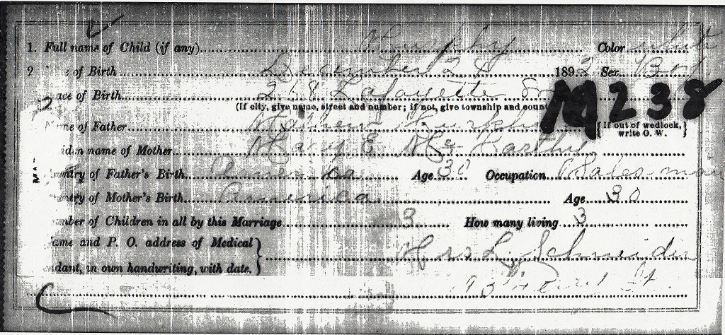Joseph Francis Murphy Birth Certificate