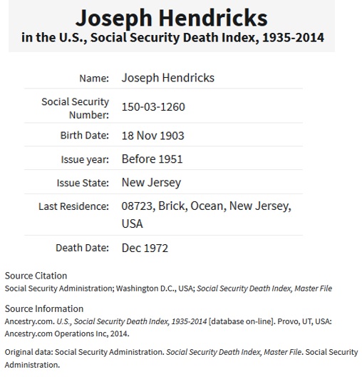 Joseph E. Hendricks SSDI