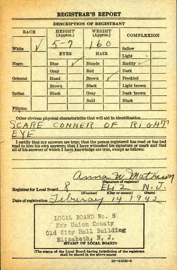 Joseph E. Hendricks World War II Draft Registration
