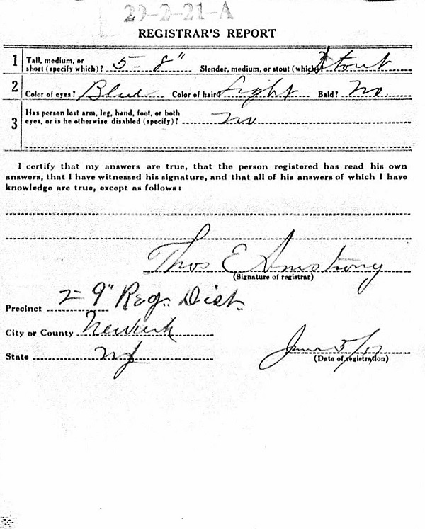 Joseph Francis Murphy's World War I Draft Registration Card Part 2