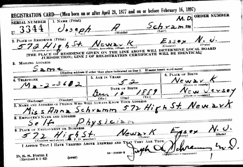Joseph Albert Schramm WW2 Draft Registration