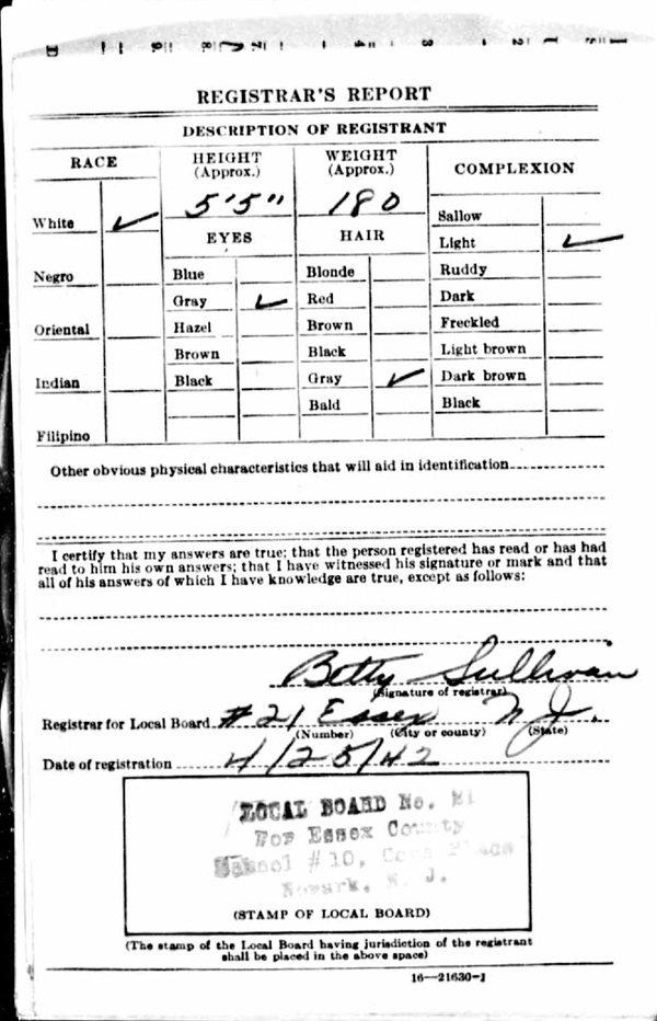 Joseph Albert Schramm WW2 Draft Registration