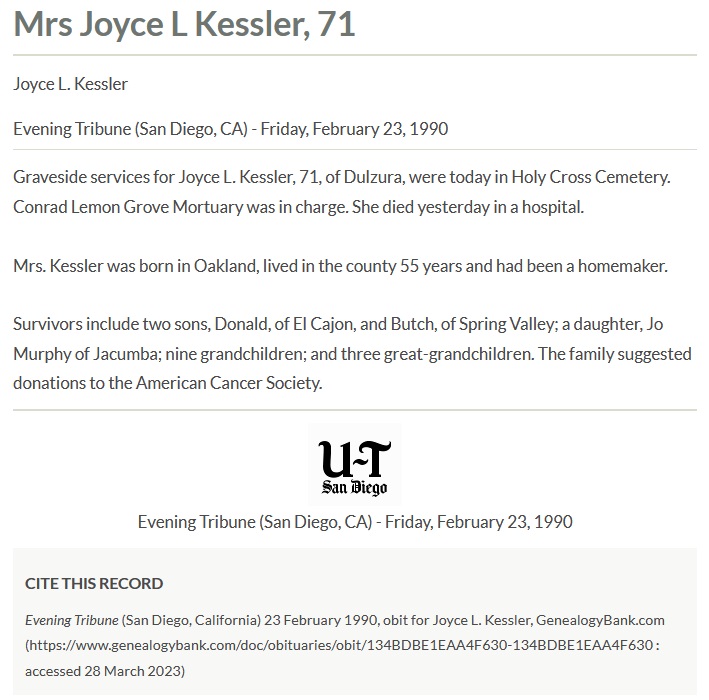 Joyce Louraine Deeter Kessler Obituary