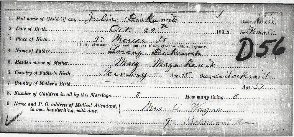 Sophie Dyszkiewicz Birth Certificate