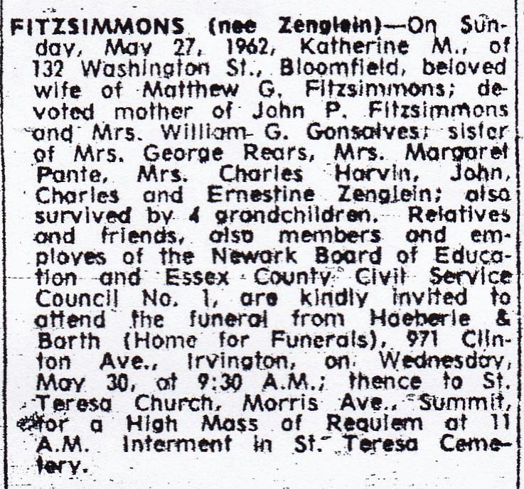 Katherine M. Zenglein Fitzsimmons Obituary