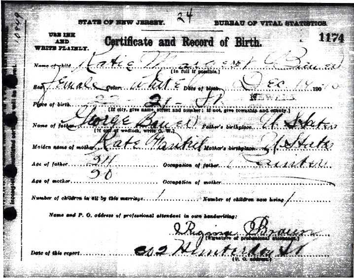 Katherine M. Bauer Birth Certificate