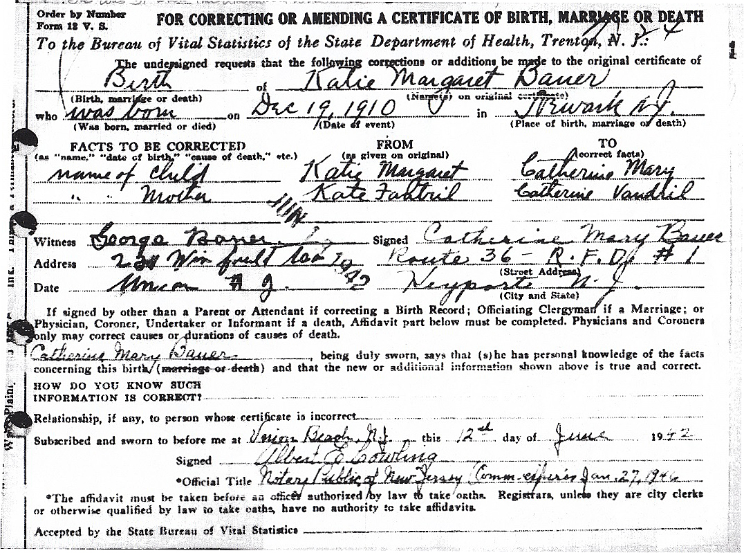 Katherine M. Bauer Birth Certificate Amendment