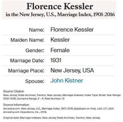 Florence Kessler and John Kistner Marriage