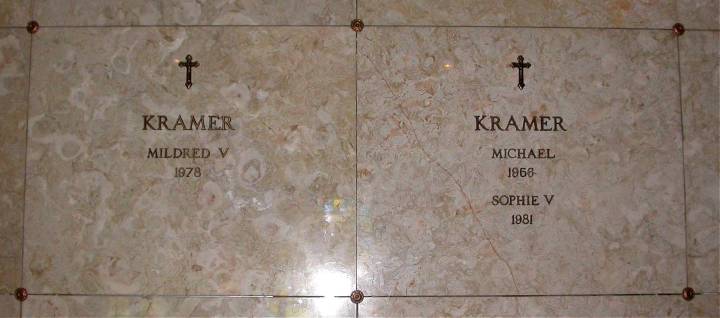 The Hollywood Memorial Park Mausoleum Marker of Michael and Sophie Kramer, and their daughter Mildred